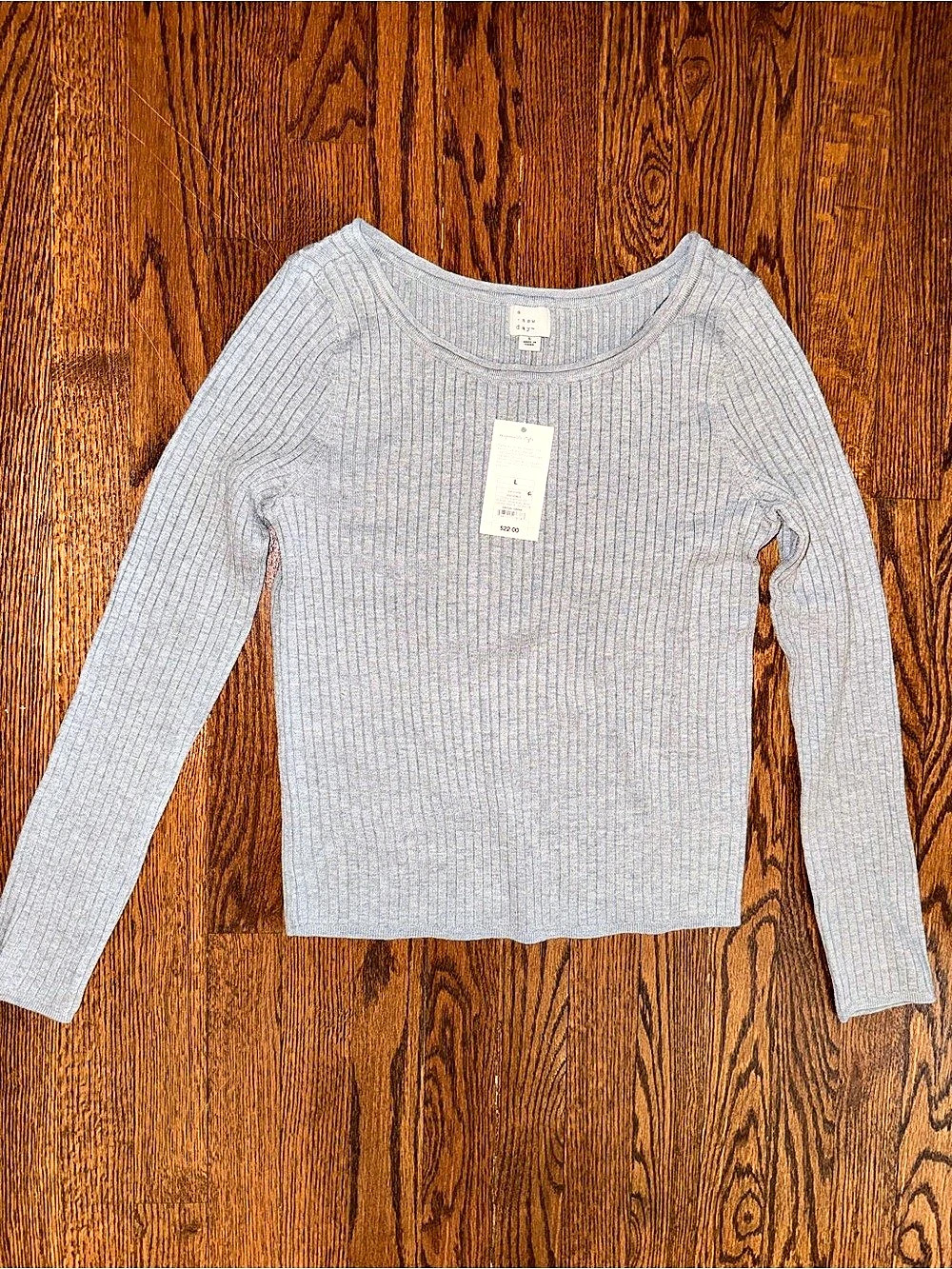 A New Day Long Sleeve Scoop Neck Ribbed Pullover Sweater Gray Sweater